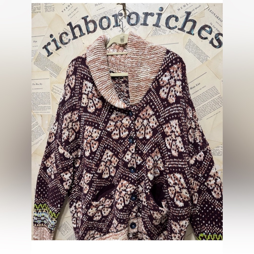 Free People Sasha Cardigan Soft Knit Slouchy Button WinE Combo